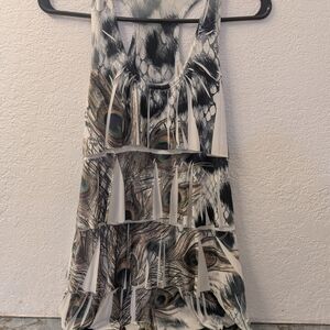 Peacock Feather Print Fringe Tank Top